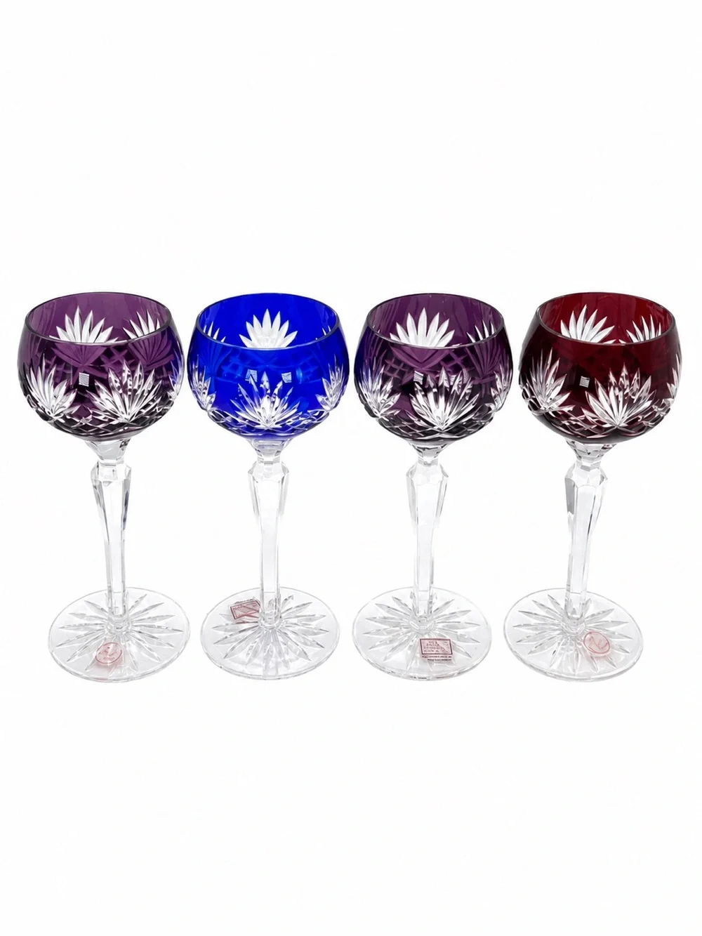 Ajka Crystal Caroline Cut-to-Clear Wine Goblets Set of 4 Vintage Hungary